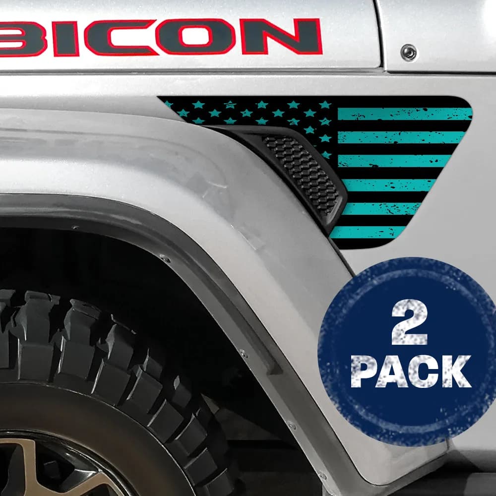 Black and Light Blue Distressed Flag 2pc Vinyl Fender Decal