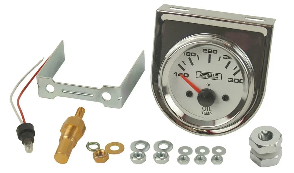 Derale 13009 Lighted Black on White 2-1/16 Electric Oil Temperature Gauge Kit