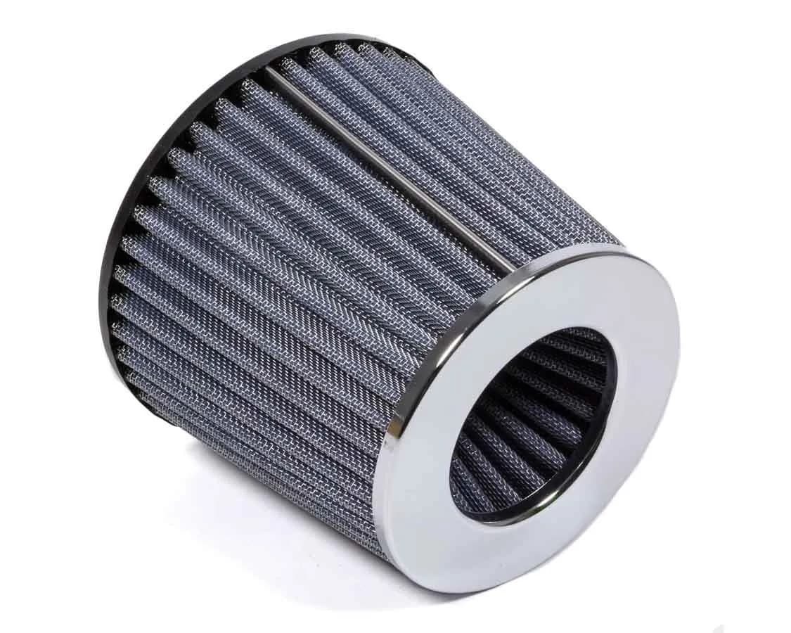 Air Filter; 2.5 in. Inlet ID; 4.75 in. Filter Cap OD; 6 in. Filter Base OD; 6.25 in. Height; Open Finnel High Performance; Chrome Cap;