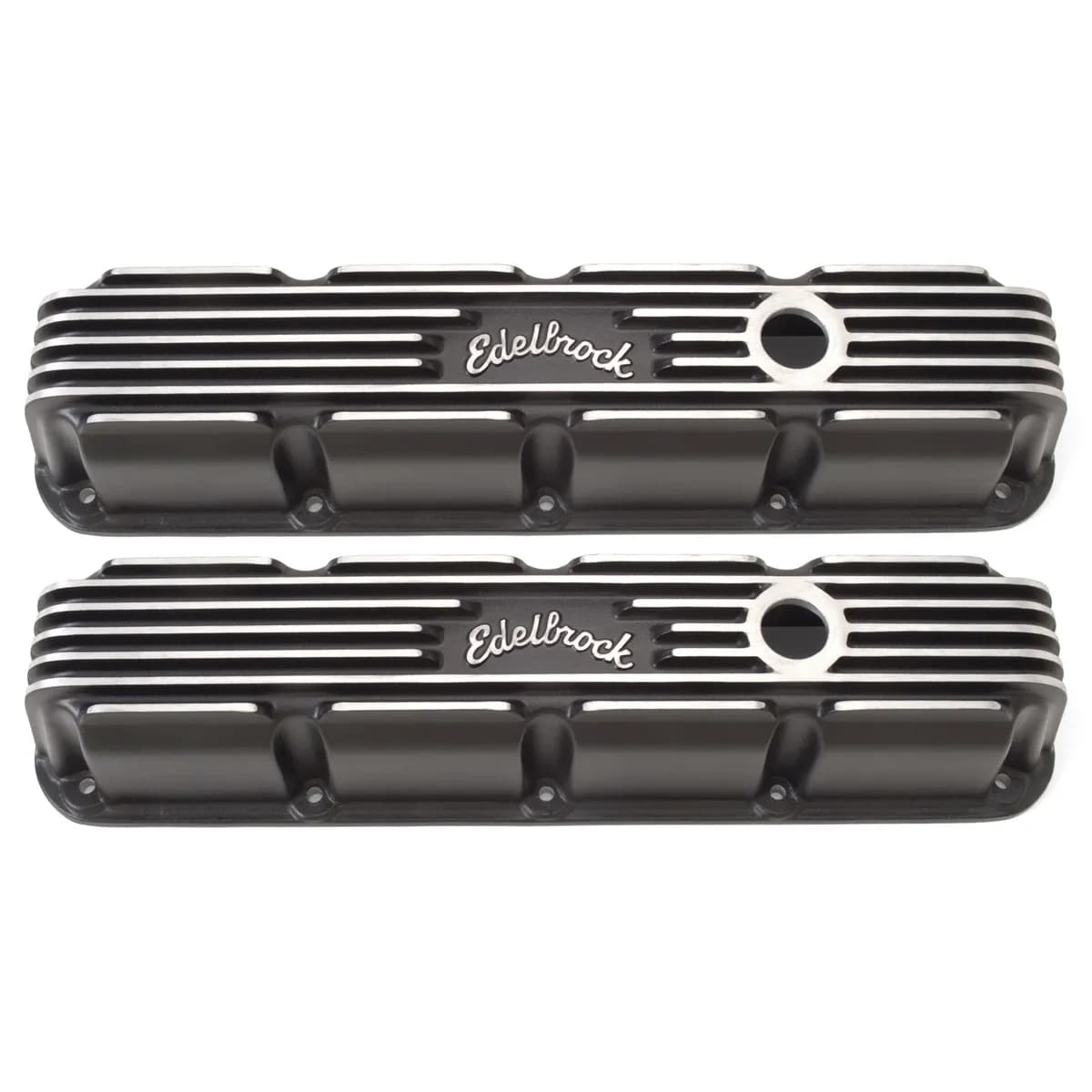 Valve Cover, Classic Finned Aluminum, Small Block Chrysler, Magnum, Black Finish