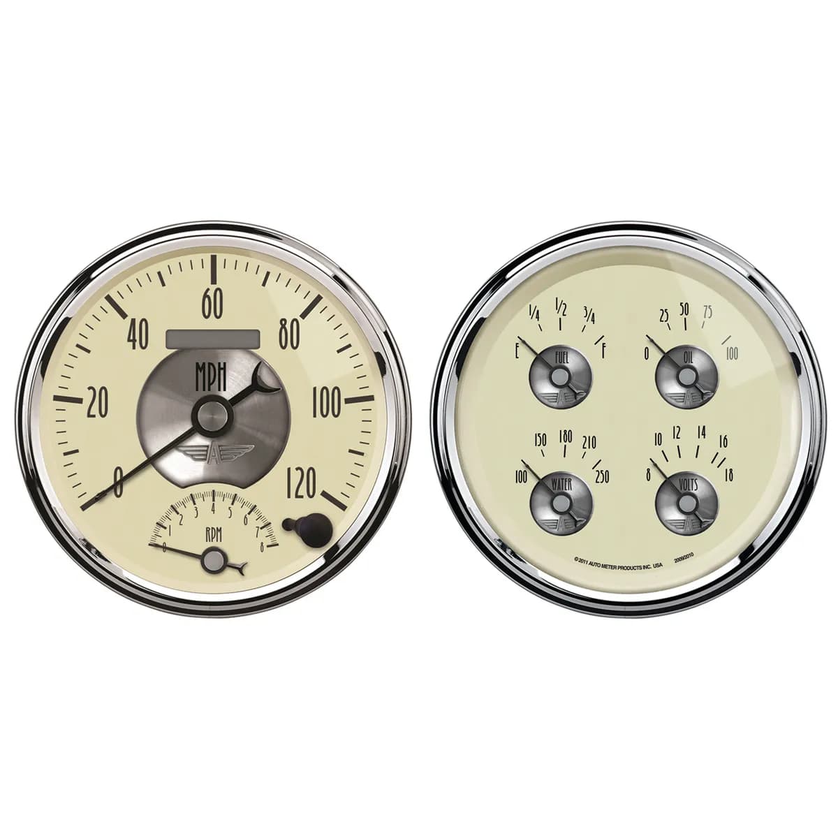 2 Pc. Gauge Kit, 5 In. Quad & Tach/Speedo, 240-33 o, Prestige Antq. Ivory