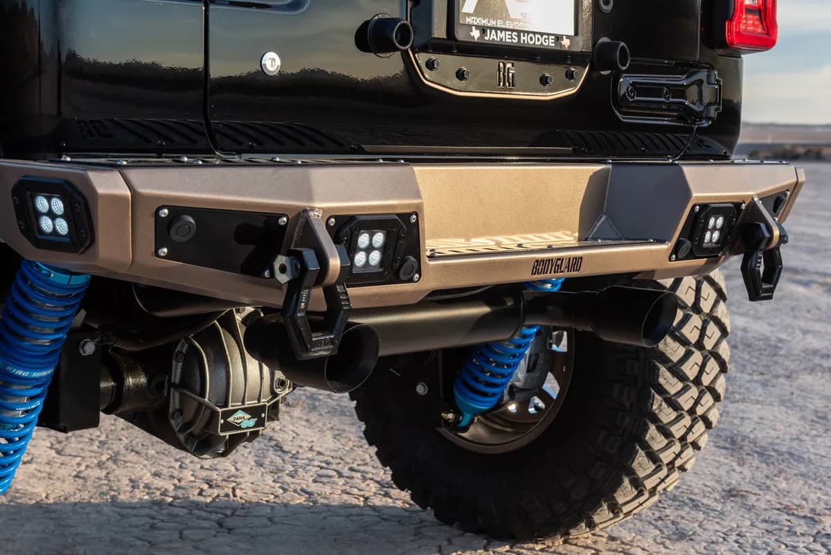 2018-2025 Jeep Wrangler JL Rear Bumper Sensor Cutouts Reverse Light Cutouts Texture Black Powdercoat Bodyguard Bumpers