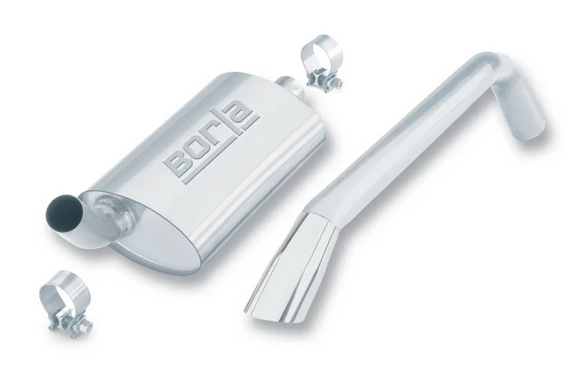 Touring Cat-Back Exhaust System 2 in. Incl. Connecting PipeMufflerHardware2.5 in. Round x 6.5 in. Long Single Angle-Cut Intercooled Tip Single Right Rear Exit