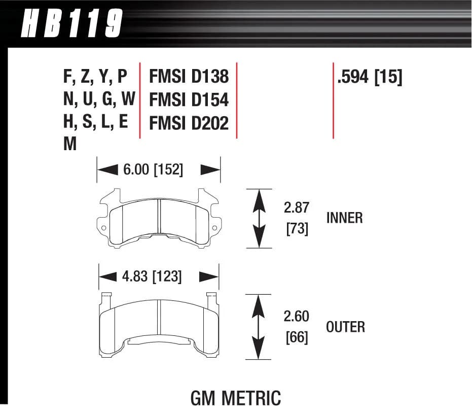 HPS Disc Brake Pad; 0.594 Thickness;