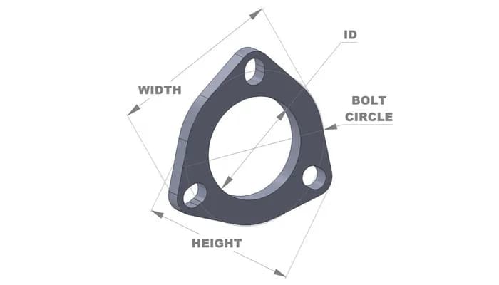 Exhaust Flange; 4.4375 in. BHC; 3.5 in. ID; 4.8125 in. Flange W; 4.6875 in. Flange H; 0.375 in. Thickness; Stainless Steel; 3 Bolt; Single Flange; Retail Packed; 1pc.;