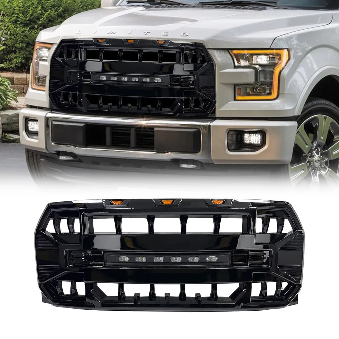 American Modified Amfmaa00115 Armor Grille With LED Off-Road Lights - Matte Black