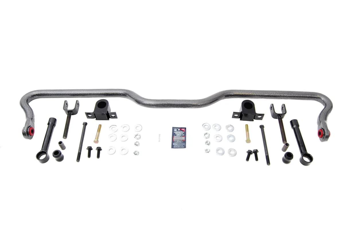 Solid heat treated chromoly 1-516in rear sway bar. Increased stiffness for improved handling comfort and safety in both everyday driving and in heavy towhaul conditions