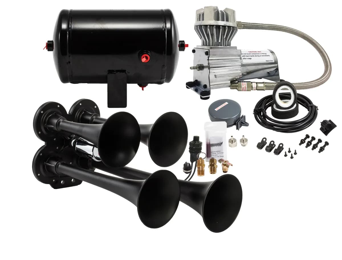 Pro Blaster™ Quad Horn Kit; Black; Includes Horns PN[141-1]/ 130 PSI Air Compressor PN[6270RC]/ 1.0 Gallon Air Tank PN[6270RT];