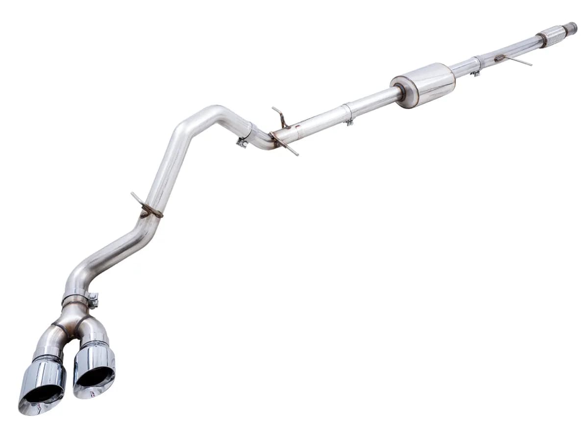 AWE 0FG Catback Split Rear Exit Exhaust for 4th Gen Silverado/Sierra 1500 5.3L (With Bumper Cutouts) - Quad Chrome Silver Tips