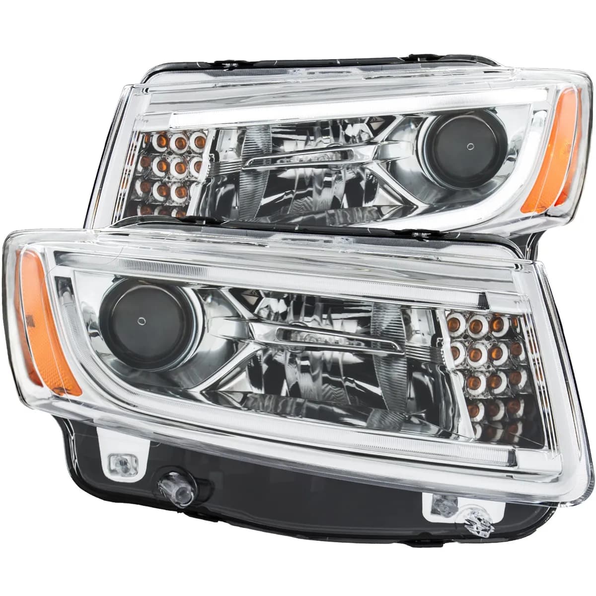 Jeep Grand Cherokee 14-16 Projector Headlights Plank Style Chrome (For Halogen Models Only)