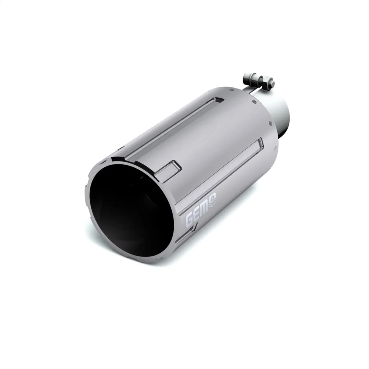 GEM Billet Exhaust Tip; 2.75 in. Inlet/5 in. Outlet x 12 in. Length; Billet Aluminum And 304 Stainless Steel; BARREL Cut; Chrome Finish;