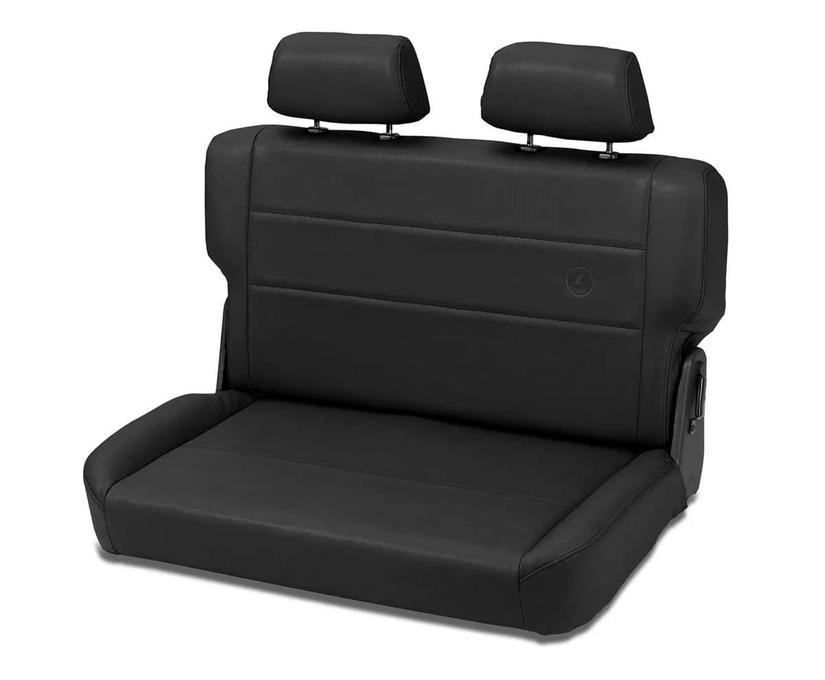 Jeep Rear Bench Seat Trailmax II Fold-N-Tumble Seat For Jeep 1955-1983 CJ5 All Vinyl Black Denim Bestop