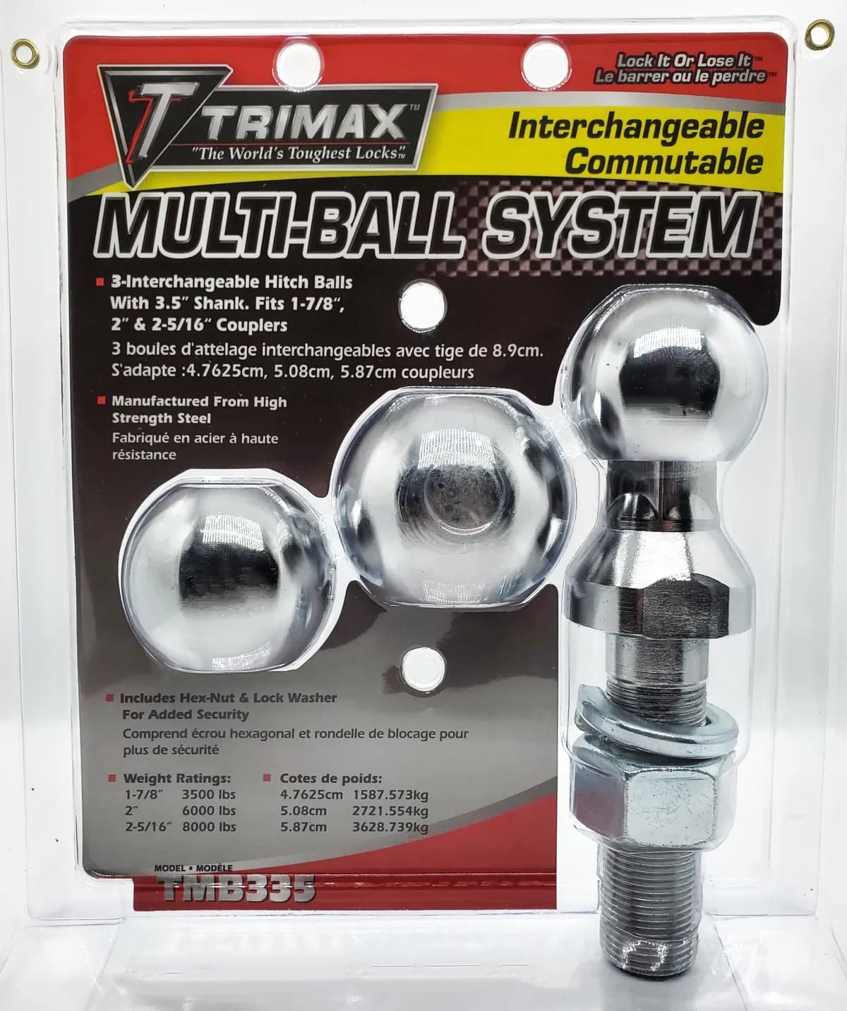Interchangeable Hitch Ball Set With 17/8in 2in & 25/16in Balls & 31/2in Shank