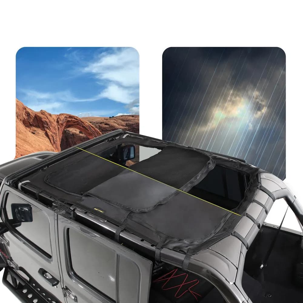 18c Wrangler JL 4DR Extended Shade Top W/Skylights; Black Mesh