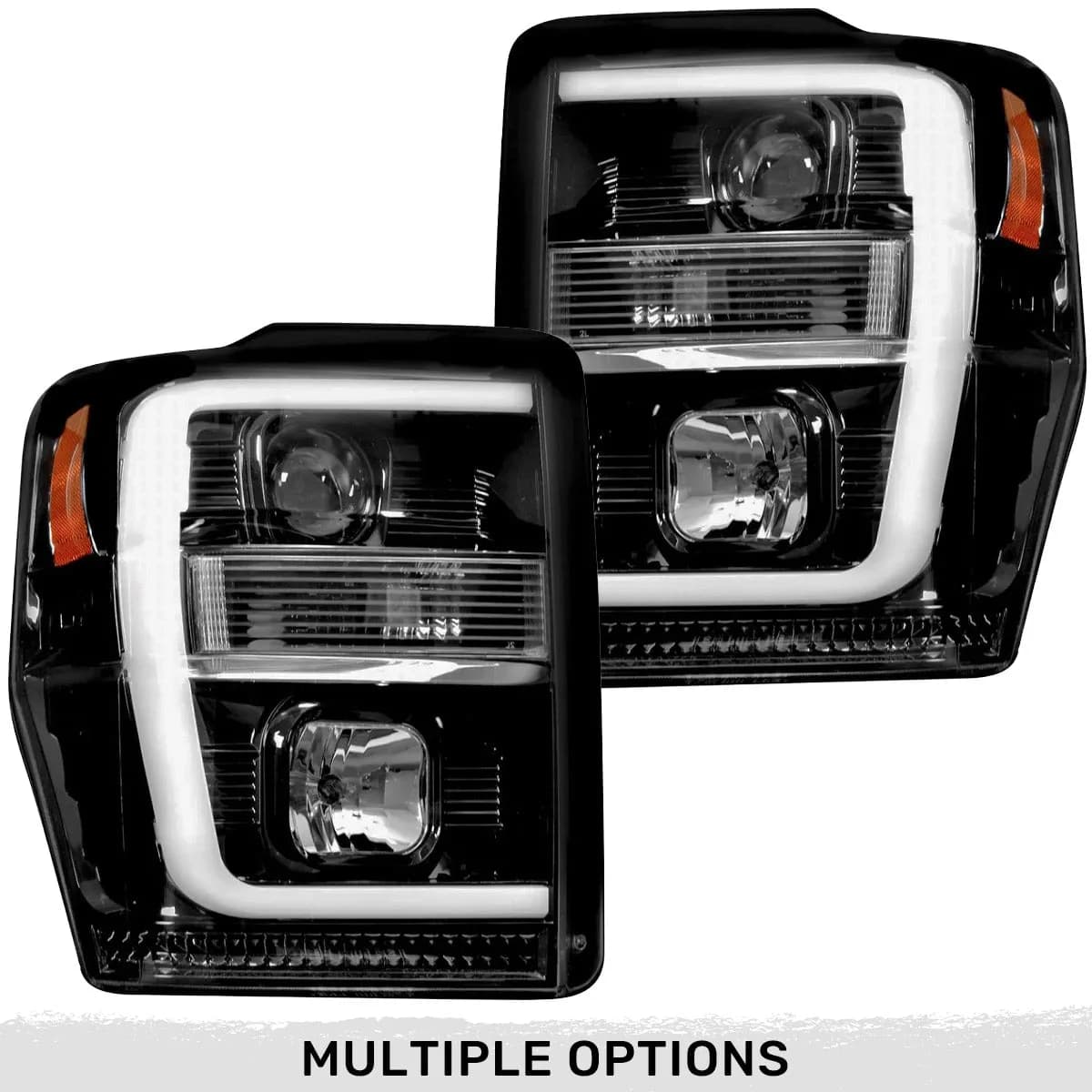 Ford Superduty 08-10 F250f350f450f550 Projector Headlights w Ultra High Power Smooth Oled Halos And DRL - Smoked b