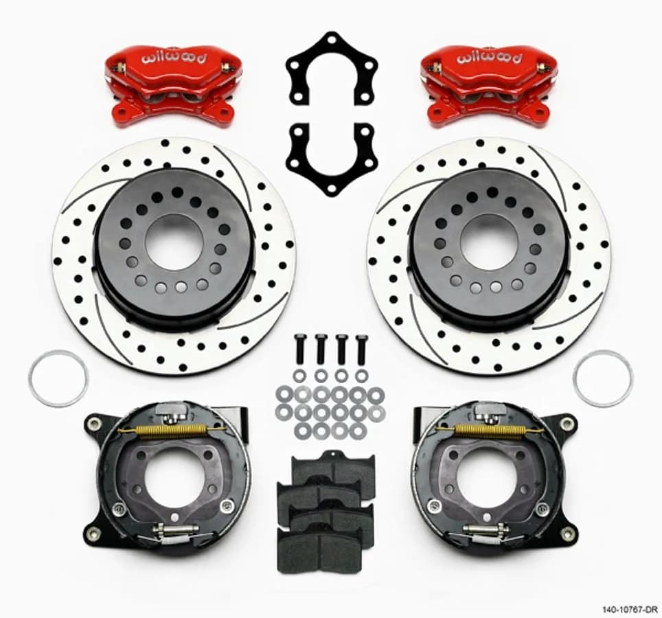 Wilwood FDLI PS Park Brake Kit Drilled Red MoparDana 2.50in Off wSnap Ring Brng