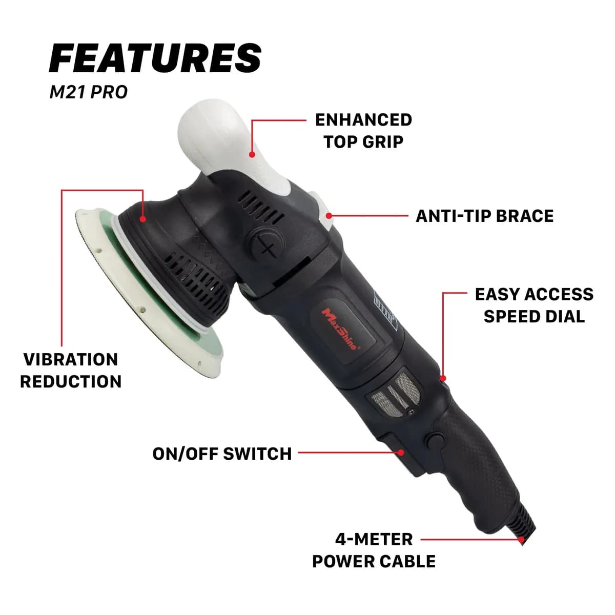 Random Orbital Polisher | M21 Pro - 6in Plate, 21mm Throw, 1000W