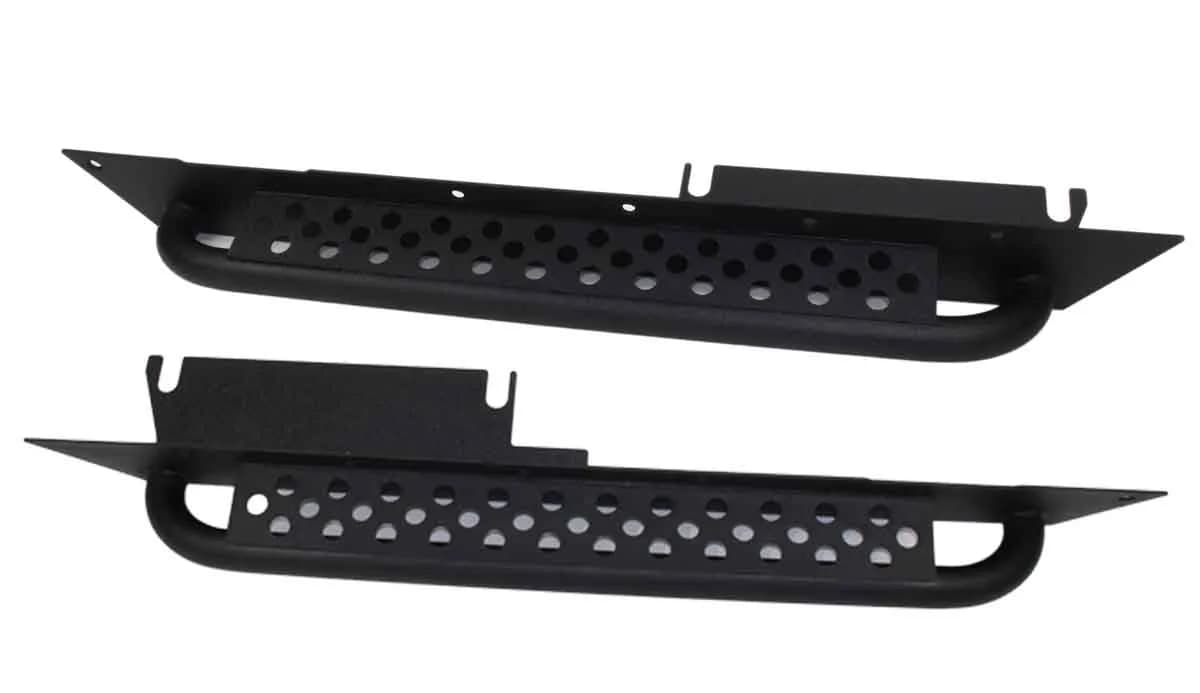 Black textured powder coat, 3/16in. steel, Stainless steel countersunk hardware, 2in. diameter, .120 wall tubing