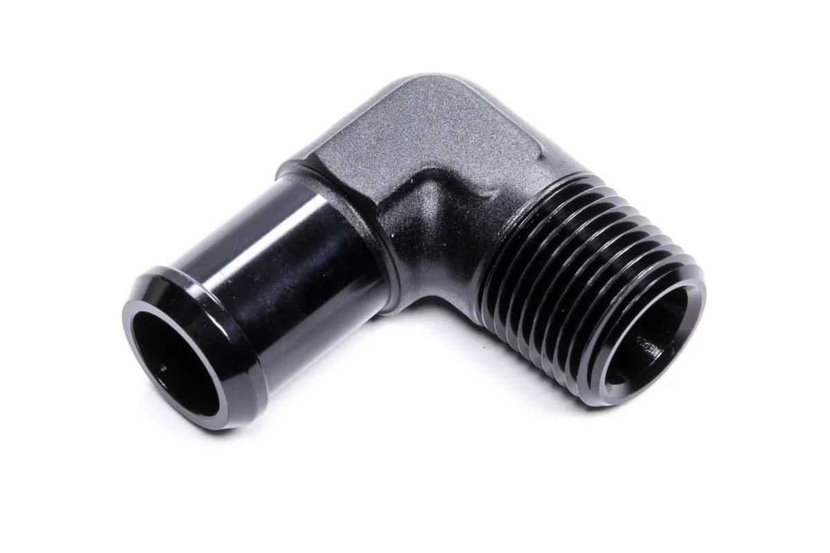 Edelbrock 8165 Heater Hose End Fitting - 90Ã‚° with 1/2 NPT and 3/4 Barb.