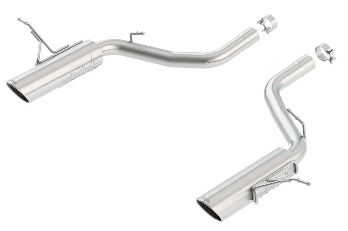 S-Type Axle-Back Exhaust System Dual 2.75 in. Incl. TubingMufflersHardware5 in. Round x 8.63 in. Long Single Rolled Angle Cut Tips Single Split Rear Exit