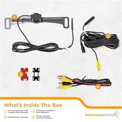 Universal Dual Mount CMOS Camera w/Infrared Light; Metal License Plate and Camera Mount; 22ft. Chassis Harness To RCA Included; Parking Gridlines and Image Mirroring Available;