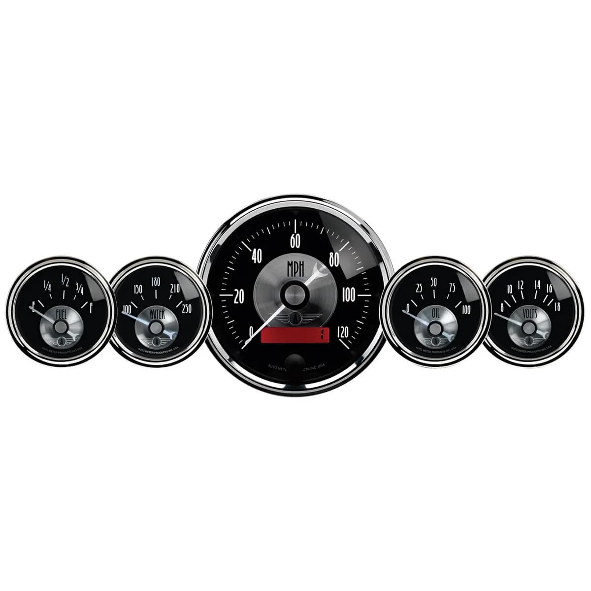 5 Pc. Gauge Kit; 3-3/8in./2-1/16in.; Elec. Speedo W/Lcd Odo; Prestige Blk. Diamond