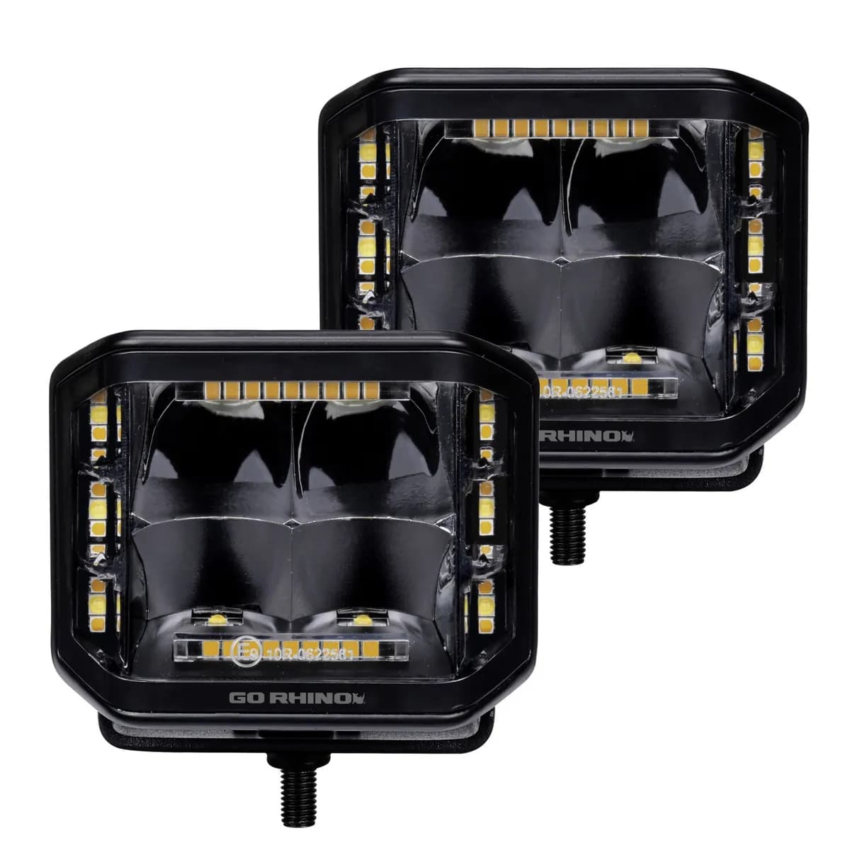 go Rhino 750700322scs Blackout Combo Series - Sideline 4x3 LED Cube Spot Lights, Pair, W/Amber Leds