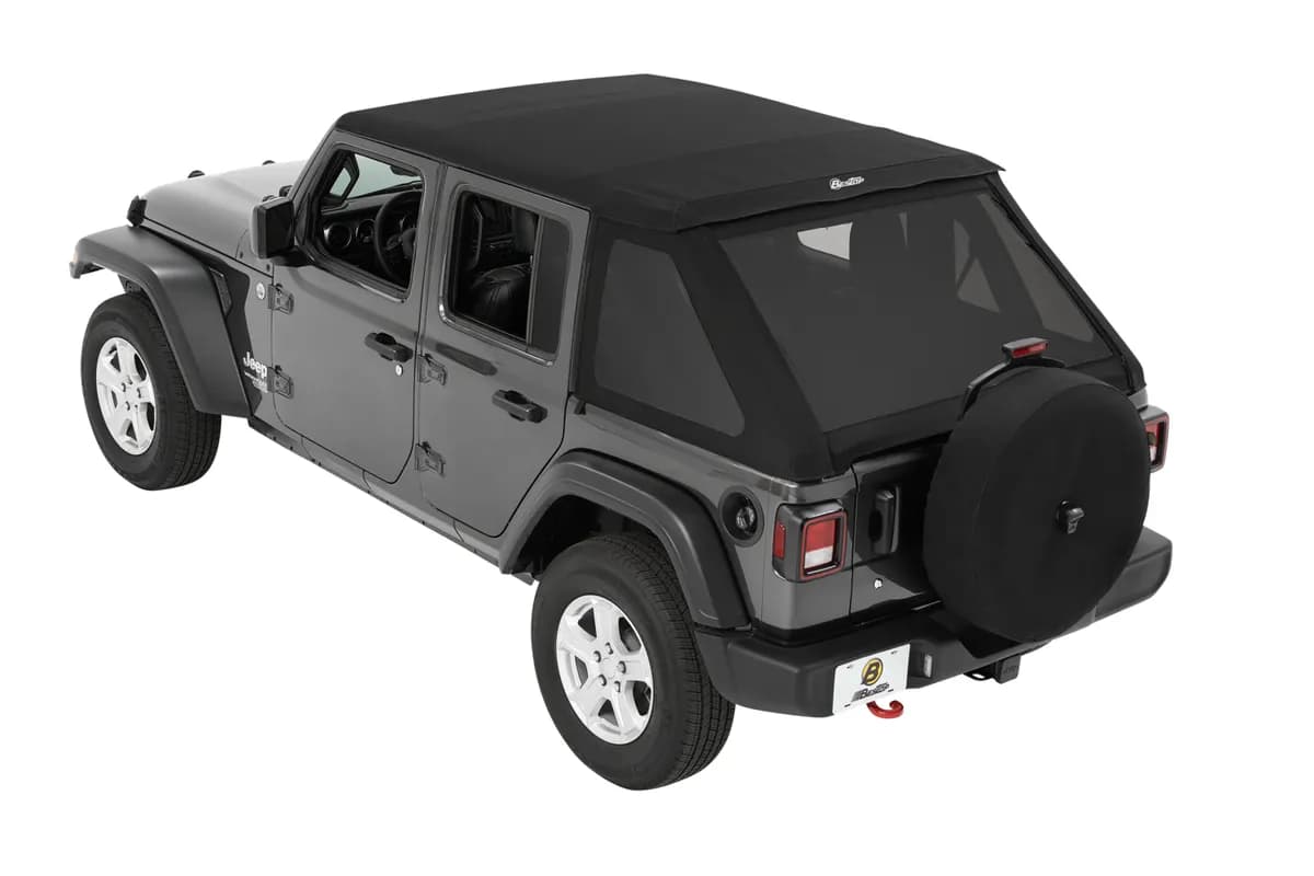 Trektop Slantback Soft Top For Jeep 2018-Current Wrangler JL 4 Door Black Premium Twill Bestop