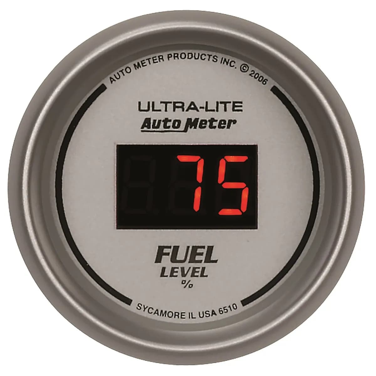 Gauge, Fuel Level, 2 1/16", 0-280O Program., Digital, Silver Dial w/ Red LED