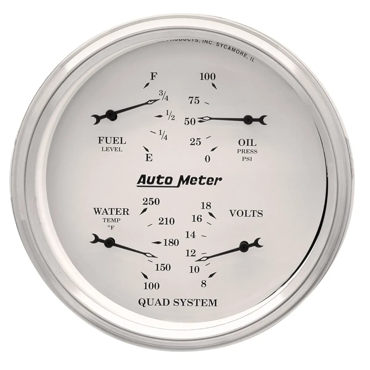 5 In. Quad Gauge, 100 Psi/100-250 Fahrenheit/8-18v/240-33 o, Old-Tyme White