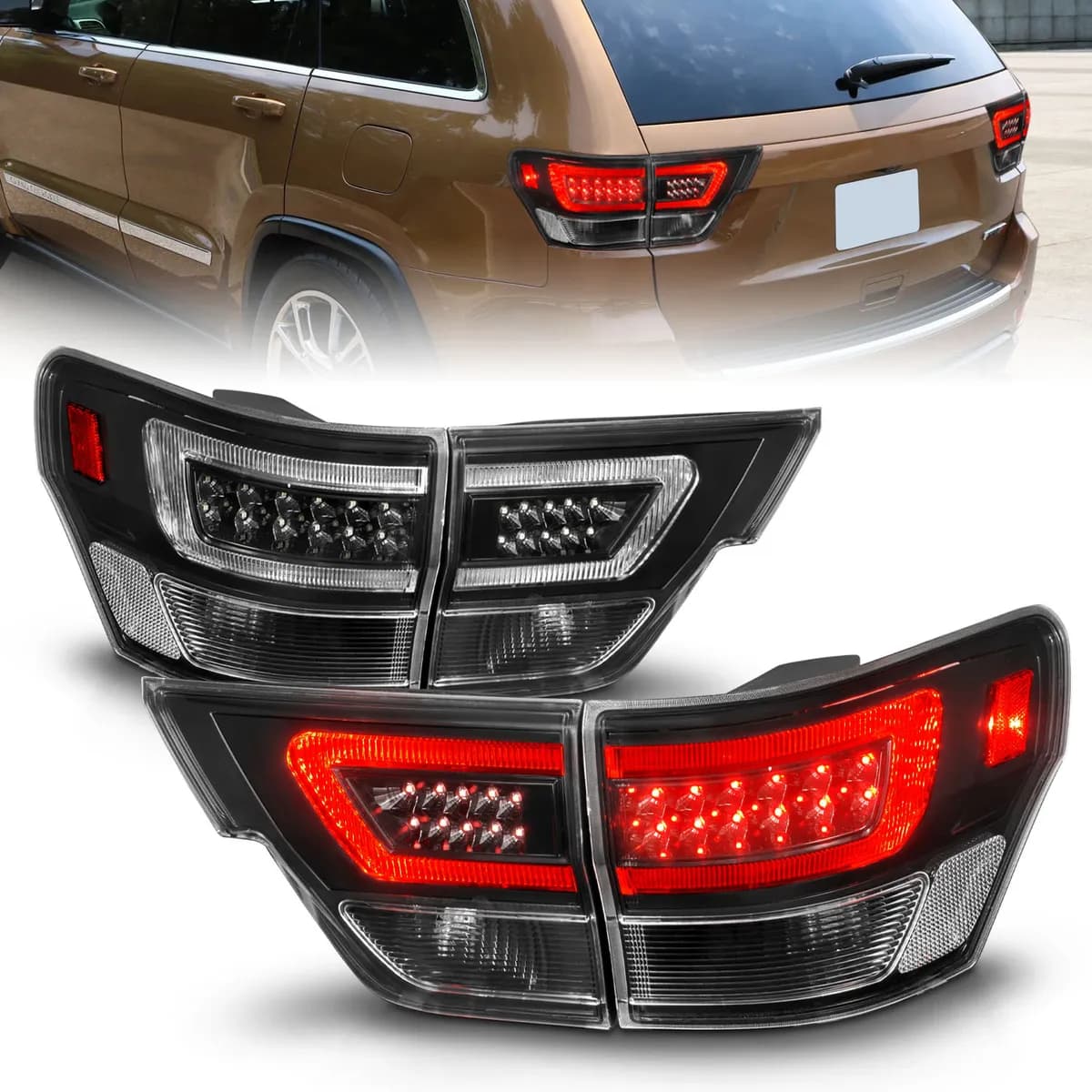 1113 Grand Cherokee LED Tail Lights W/Light Bar Black Housing Clear Lens 4pcs