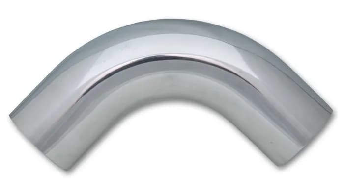 90 Degree Aluminum Bend; 2.25 in. O.D.; 4 in. Leg Length From Targent; 1.8MM Wall Thickness; 6063 Aluminum; Polished;
