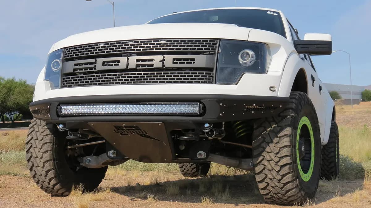 2010-2014 Raptor Venom R Front Bumper with 10 Dually mountsuniversal plate on top and 6 SR Mounts in Sides in Hammer Black with Satin Black Panels