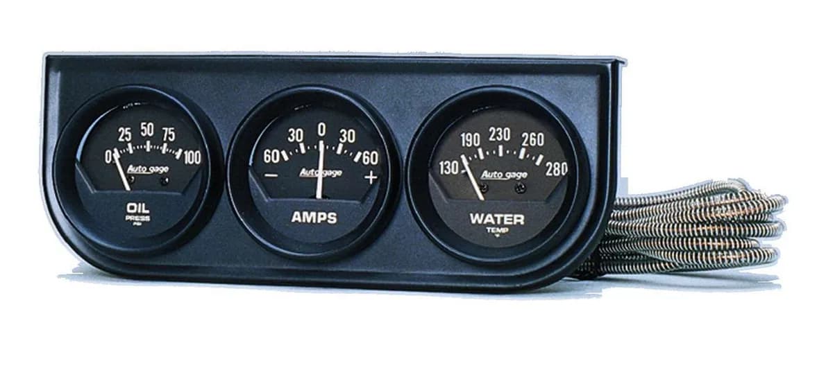 Autometer 2347 Gauge Console, Oilp/Wtmp/Amp, 2, 100psi/280?f/60a, Blk Dial, Blk Bzl, ag