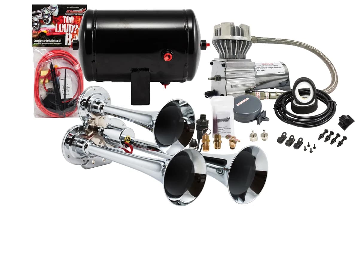 Pro Blaster™ Triple Horn Kit; Chrome; Includes Horns PN[130]/ 130 PSI Air Compressor PN[6270RC]/ 1.0 Gallon Air Tank PN[6270RT];