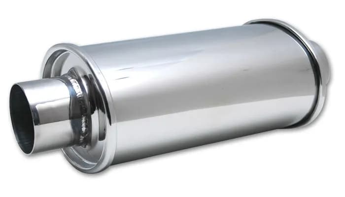 Ultra Quiet Resonator; 2.5 in. Inlet ID; 2.5 in. Outlet ID; 4.75 in. H; 6.5 in. W; 9.75 in. Body L; 13.75 in. Overall L; Stainless Steel;