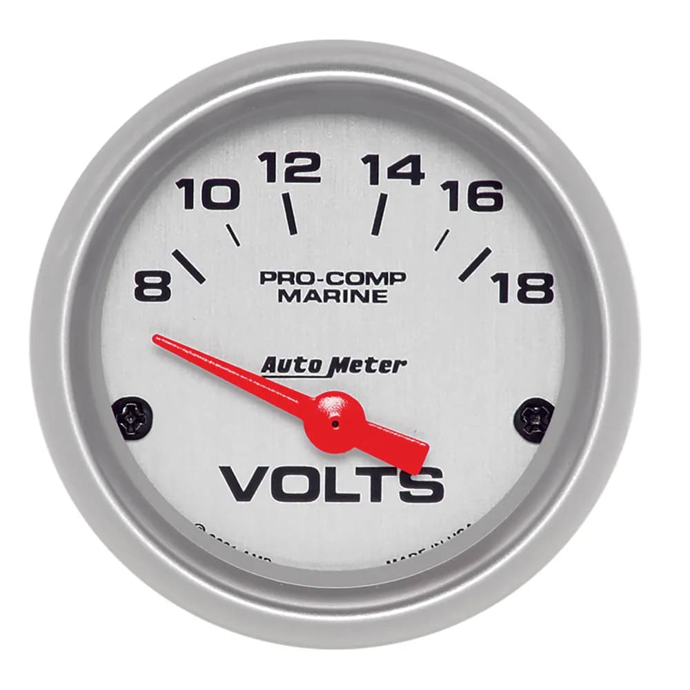 Gauge, Voltmeter, 2 1/16", 18v, Electric, Marine Silver