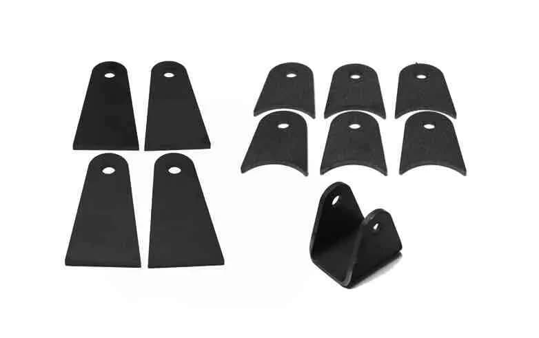 Steinjäger Tabs and Clevises, Weld On 4 Link Tab and Clevis Kits 0.500 Bore 4.00 Axle Diameter 6 Axle Tabs 2.00 Inches Long 4 Flat Tabs 4.00 Inches Long 1 Clevis with 3.00 Inch Jaw