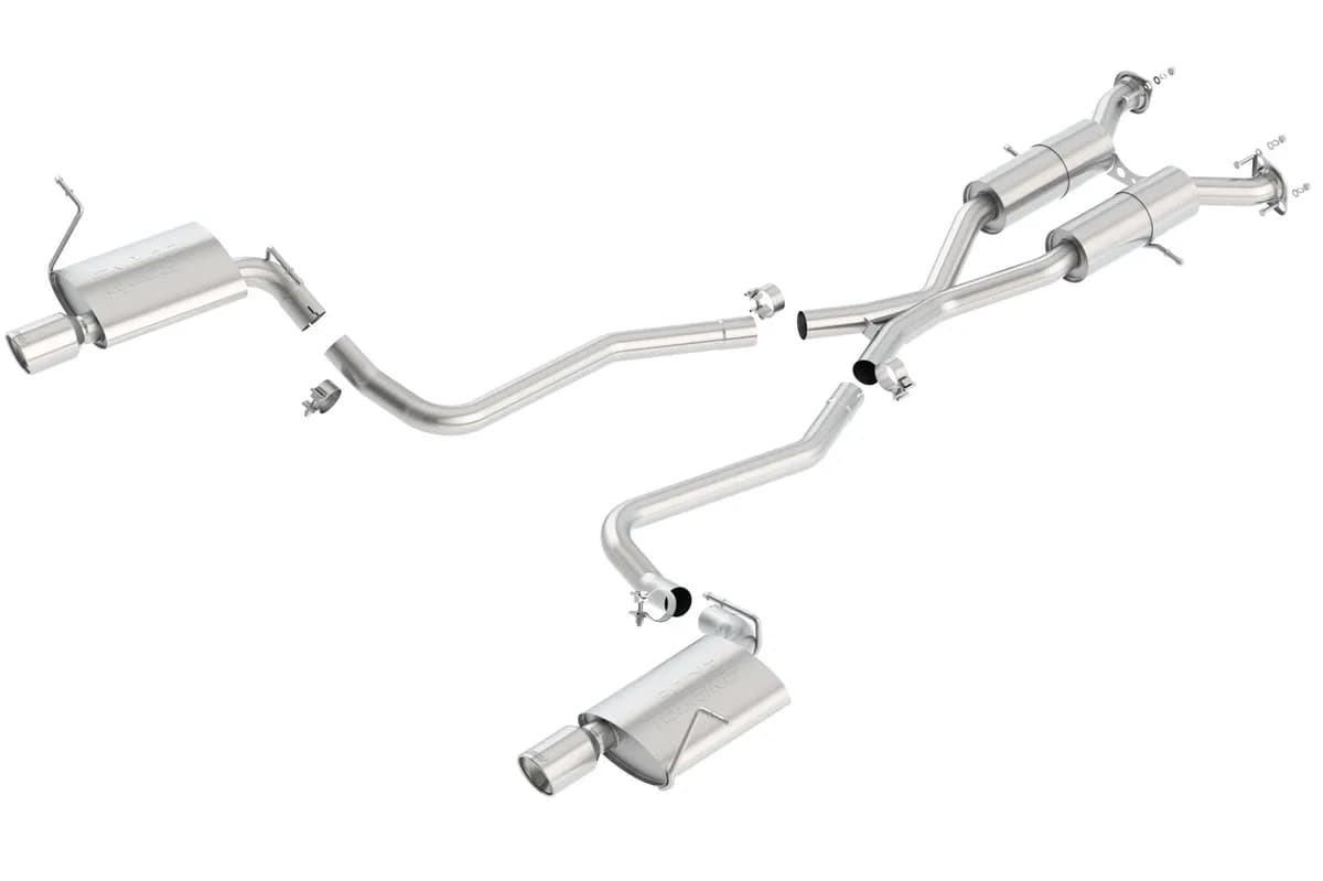Touring Cat-Back Exhaust System 2.5 in. Incl. Connecting PipesMufflersHardware4 in. Round x 6 in. Long Rolled Angle-Cut Lined Tips Single Split Rear Exit