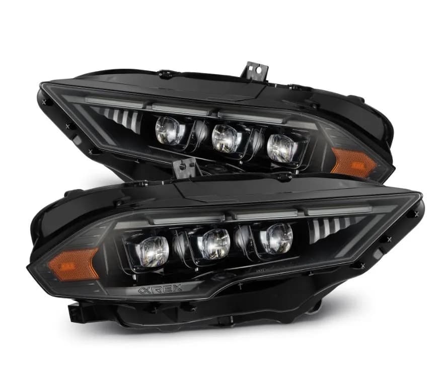 LED Projector Headlights Alpha-Black w Activation Light Sequential Signal Switchback DRL