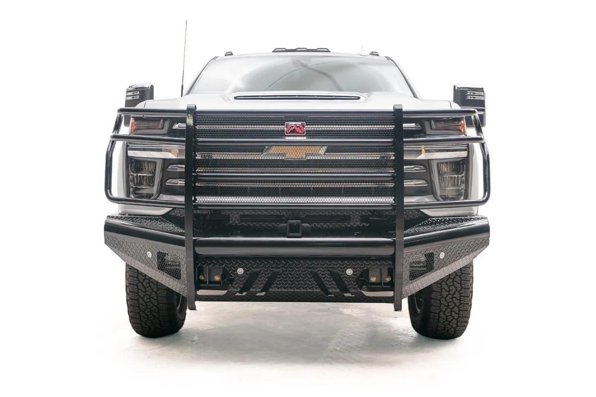 Black Steel Front Ranch Bumper; w/Full Guard And Tow Hooks; Steel; Black;