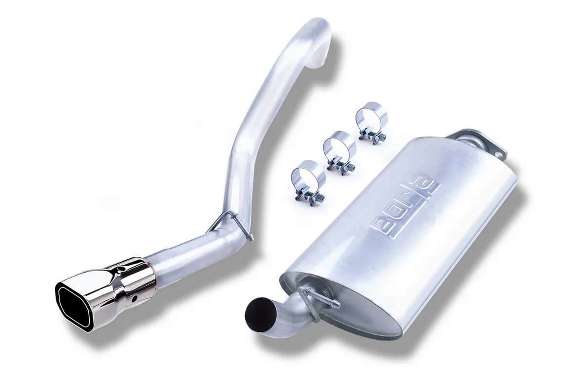 Touring Cat-Back Exhaust System 2.25 in. Incl. TubingMufflerHardware3.38 in. x 3 in. Square x 6.5 in. Long Single Angle-Cut Phantom Tip Single Right Rear Exit