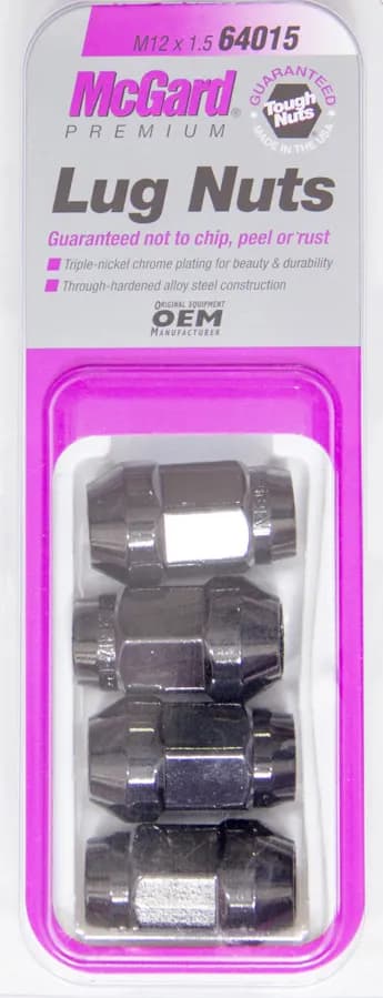 Hex Lug Nut M12x1.5 Cone Seat Bulge 3/4 Hex 1.45 in Oal Black (4 Pk)