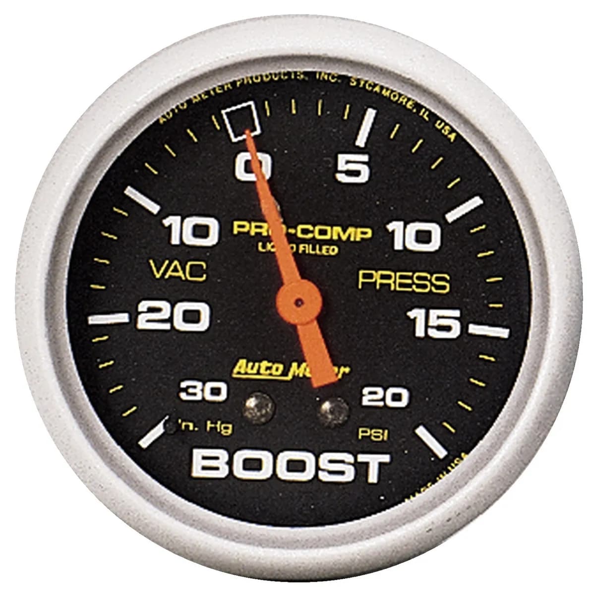 Gauge, Vac/Boost, 2 5/8", 30inHg-20psi, Liquid Filled Mech, Pro-Comp