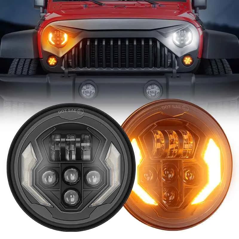 7'' LED Headlights with DRL & Turn Signals for 1997-Later Jeep Wrangler | Lightning Style
