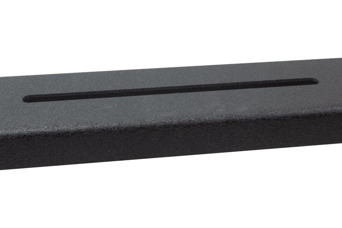 61 in. for short bed trucks, Black textured powder coat, 10-Gauge steel, Stainless Steel hardware, Half Height Rack measures 12.5 in. off of top of bed rail