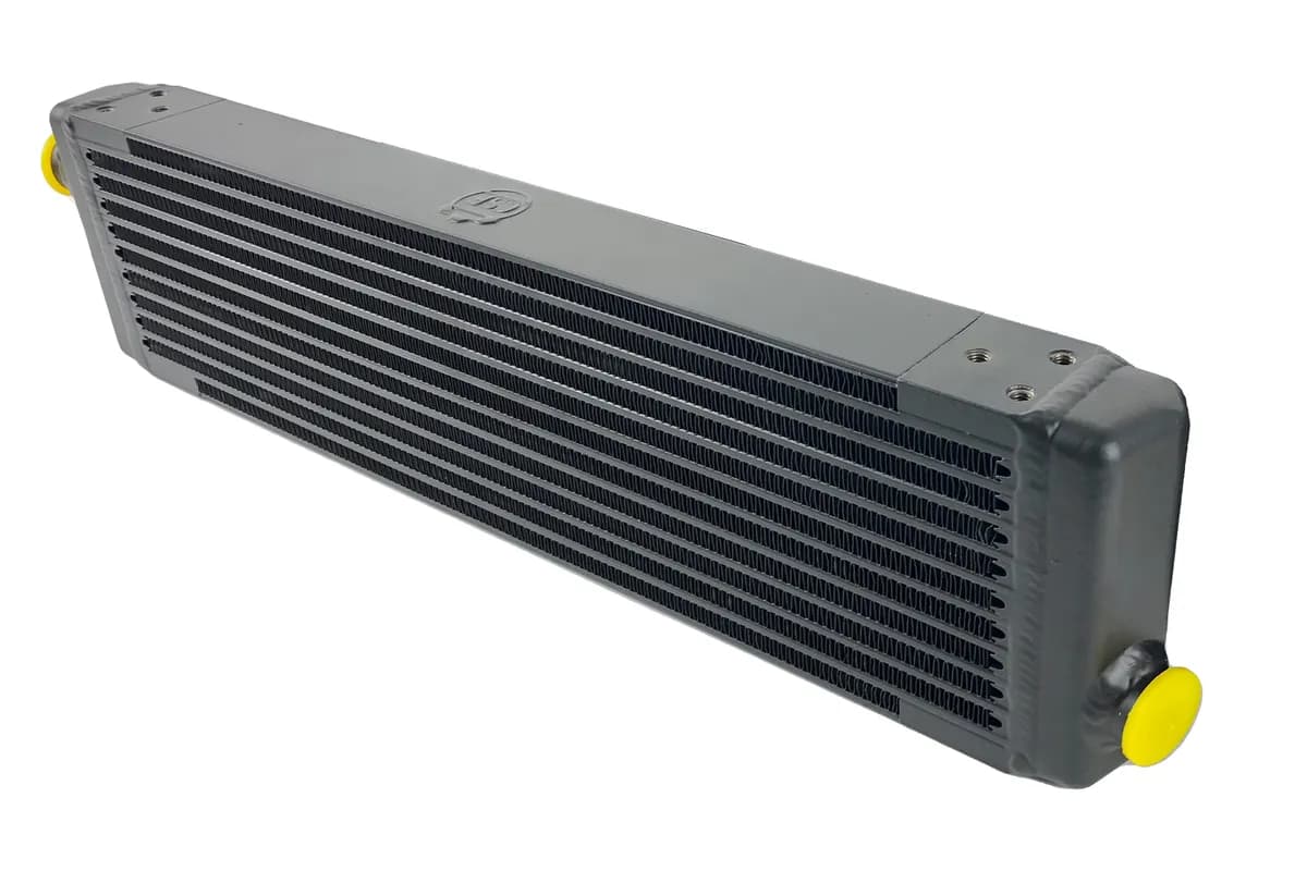Universal Signal-Pass Oil Cooler w Direct Fitment for Porsche 911 center front oil cooler RSR Style - M22 x 1.5 connections - 24 ftL x 5.75 ftH x 2.16 ftW