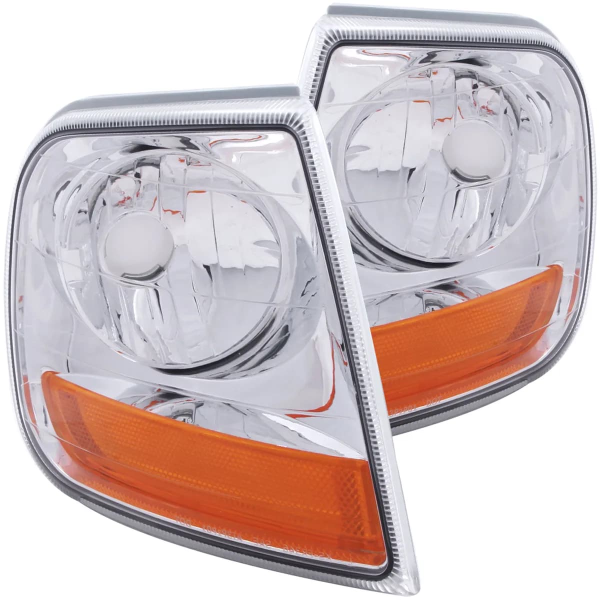 Cornering Light Assembly; Euro; Clear Lens; Chrome Housing; Amber Reflector; Harley Davidson Style; Pair;