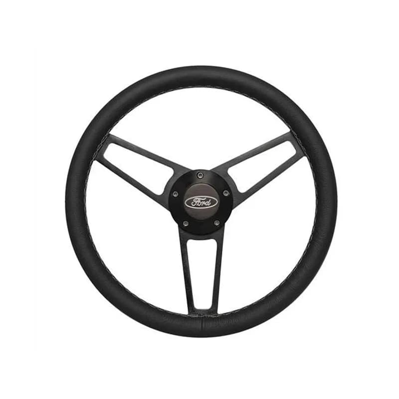 Billet Series Leather Wheel and Installation Kit; Ford Logo; Includes Billet Steering Wheel/OEM Center Cap/Install Kit PN[5285] Black;