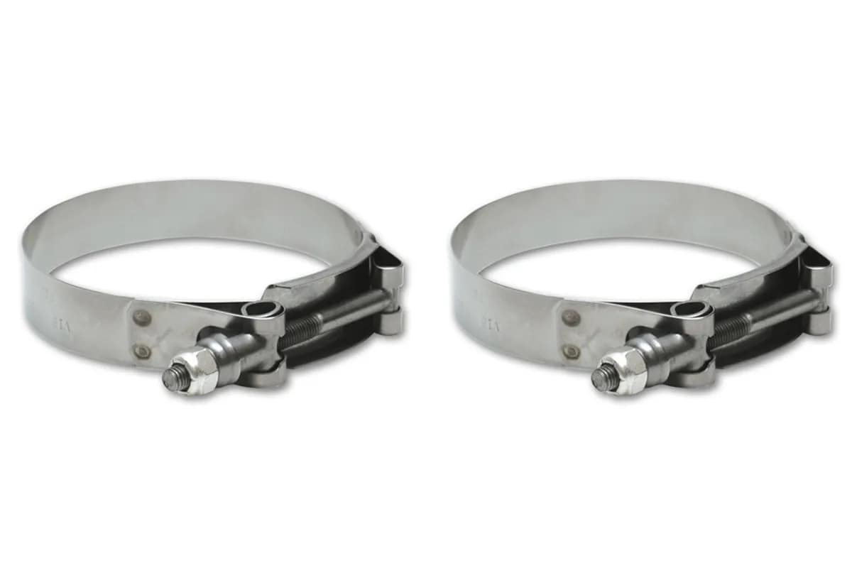 T-Bolt Clamps; 6.3 in. To 6.57 in. Clamp Range; 6 in. Matching Hose ID; 304 Stainless Steel; Pack Of 2;